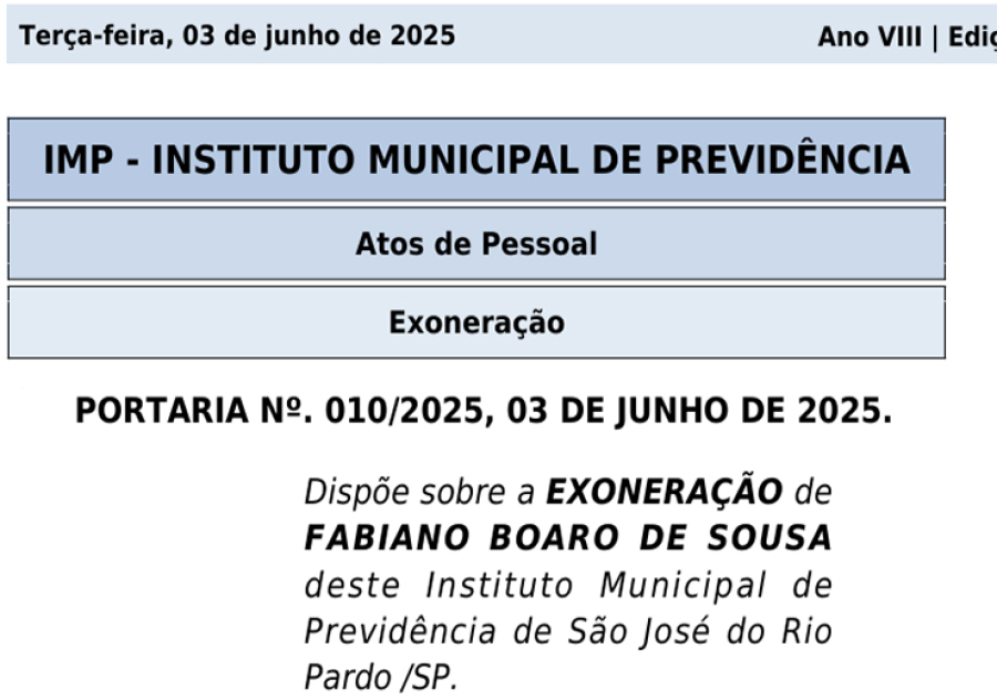 Diretor de Previdência do IMP, Fabiano Boaro, é exonerado