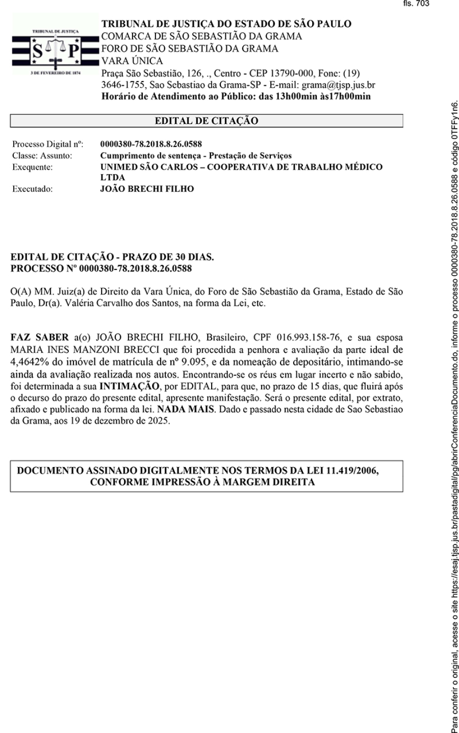 EDITAL DE CITAÇÃO PROCESSO 000380-78.2018.8.26.0588