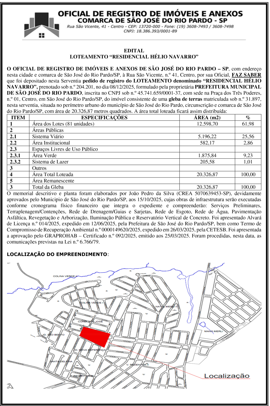 EDITAL Loteamento Residencial Hélio Navarro