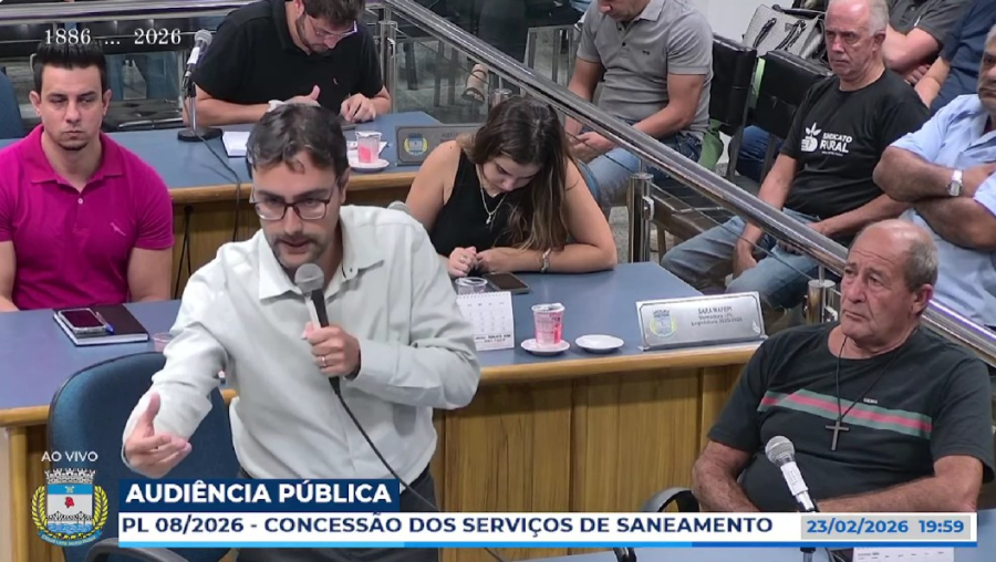 Projeto de Lei nº 8/2026 é debatido em audiência sobre concessão do saneamento em São José do Rio Pardo