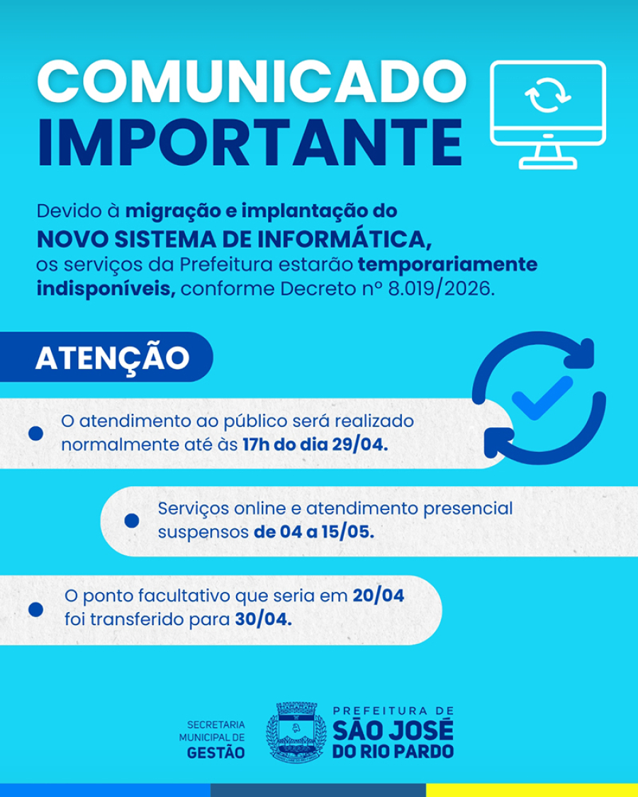 Prefeitura suspende atendimento para troca de sistema