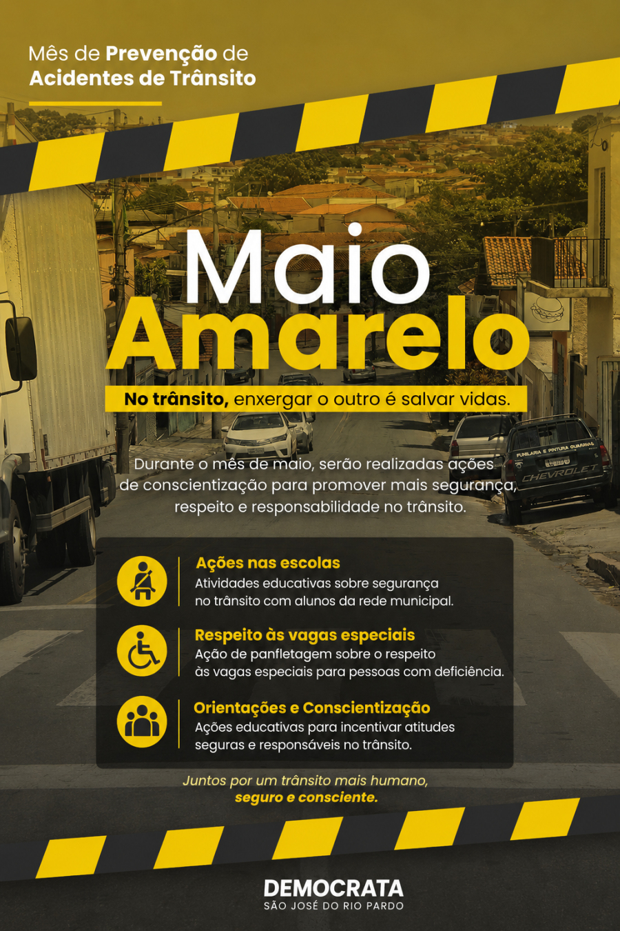 Maio Amarelo mobiliza São José do Rio Pardo por mais segurança e respeito no trânsito