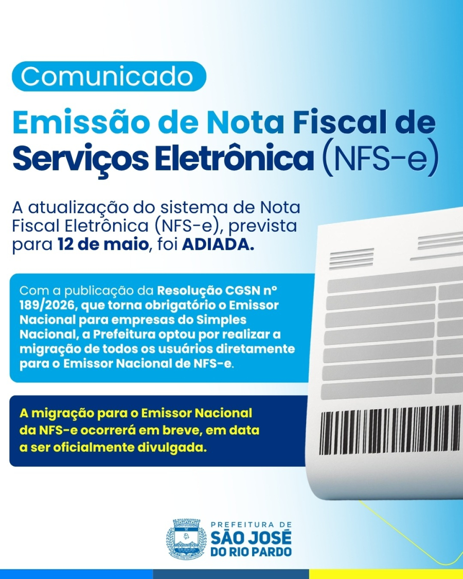 Prefeitura adia migração para novo sistema de Nota Fiscal de Serviços Eletrônica