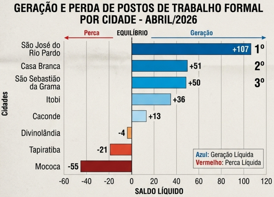 São José do Rio Pardo lidera geração de empregos na região com saldo de 107 vagas em abril