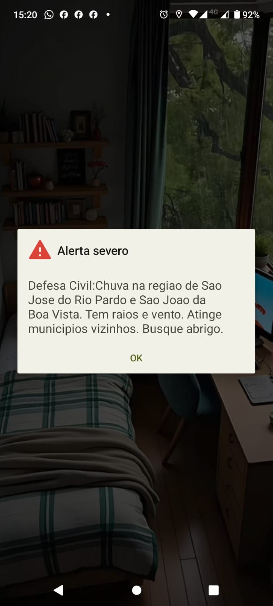 Defesa Civil alerta para chuva com raios e ventos fortes em São José do Rio Pardo e região