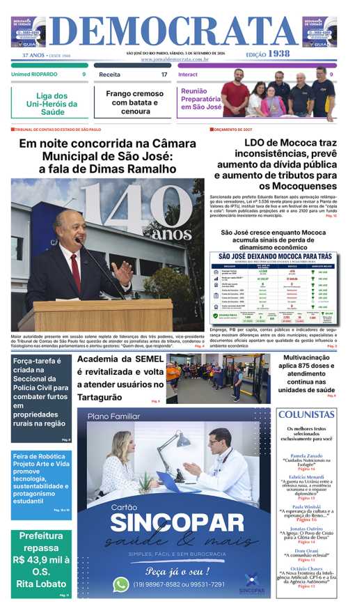 Jornal DEMOCRATA edição 1938 de 5 de setembro de 2026