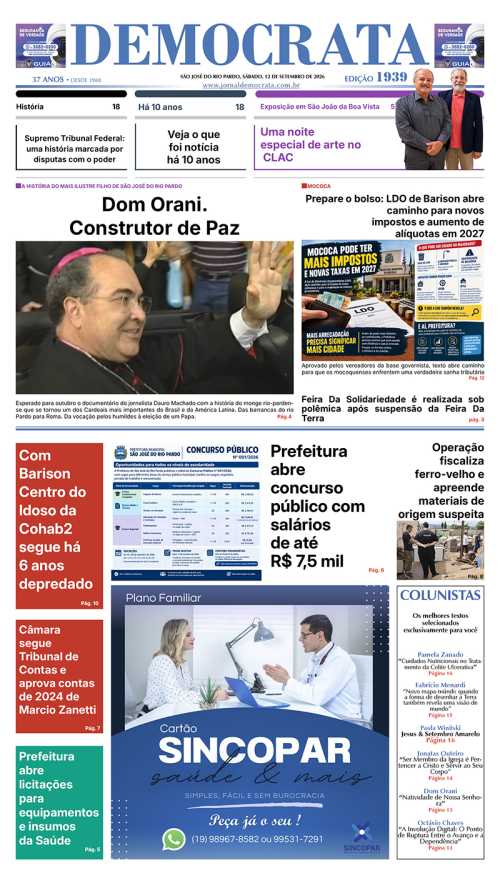 Jornal DEMOCRATA edição 1939 de 12 de setembro de 2026